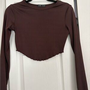 SHEIN Chocolate Long Sleeve Crop Top